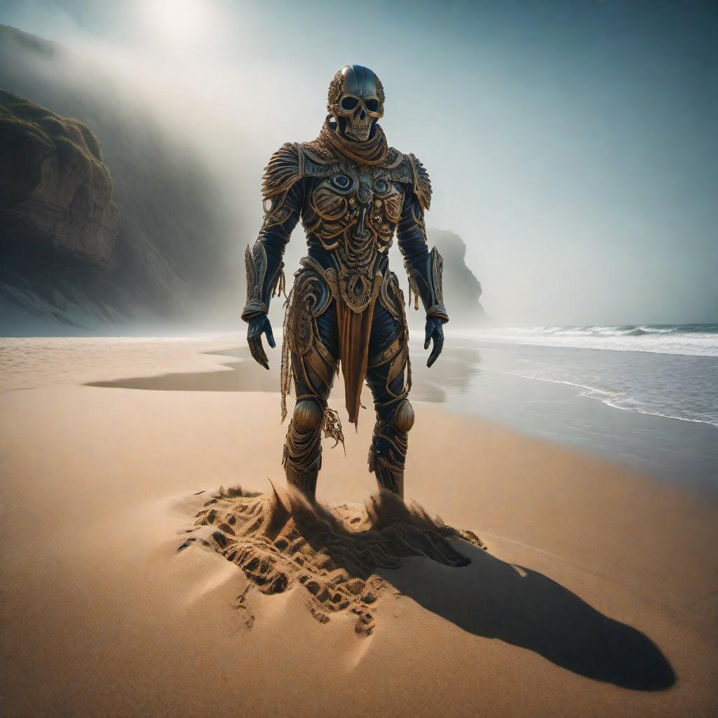  Strange creatures appear from underneath the beach sands hyperrealistic, full body, detailed clothing, highly detailed, cinematic lighting, stunningly beautiful, intricate, sharp focus, f/1. 8, 85mm, (centered image composition), (professionally color graded), ((bright soft diffused light)), volumetric fog, trending on instagram, trending on tumblr, HDR 4K, 8K