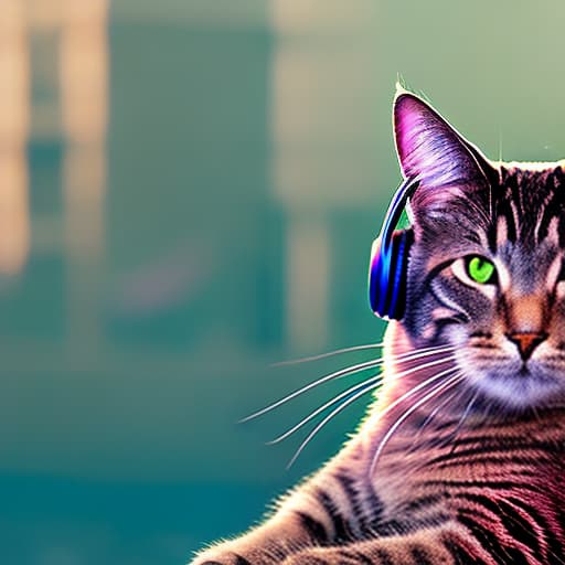 nvinkpunk Realistic image of a cat wearing headphones and reading glasses while riding a bus. hyperrealistic, full body, detailed clothing, highly detailed, cinematic lighting, stunningly beautiful, intricate, sharp focus, f/1. 8, 85mm, (centered image composition), (professionally color graded), ((bright soft diffused light)), volumetric fog, trending on instagram, trending on tumblr, HDR 4K, 8K