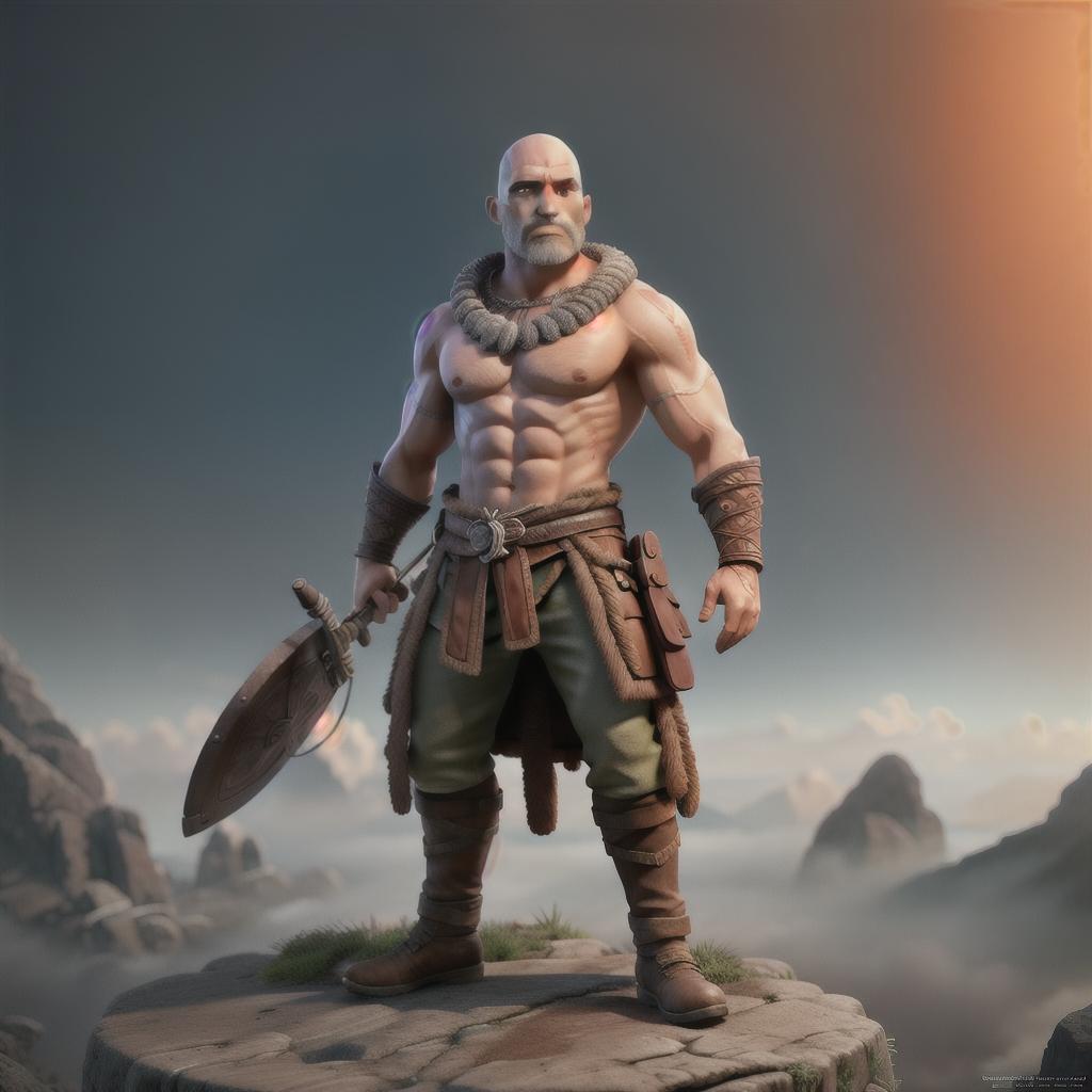  God of war hyperrealistic, full body, detailed clothing, highly detailed, cinematic lighting, stunningly beautiful, intricate, sharp focus, f/1. 8, 85mm, (centered image composition), (professionally color graded), ((bright soft diffused light)), volumetric fog, trending on instagram, trending on tumblr, HDR 4K, 8K