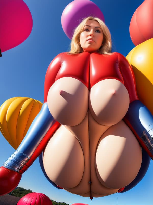  1 girl, giantess, hourglass figure, humongous, tight, expansion, rubber skin, massive,, groping, balloon, giant,, ahego, gigantic woman, giant woman, grabbing