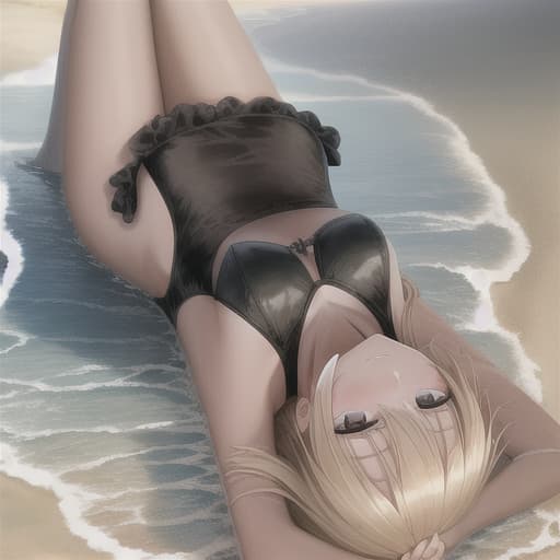  beautiful darkblonde girl, playing_on_beach, sunlight_reflection_on_skin, topples