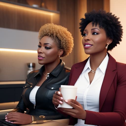  (Black people having coffee chat ), photorealistic, highly detailed, 4k, high quality hyperrealistic, full body, detailed clothing, highly detailed, cinematic lighting, stunningly beautiful, intricate, sharp focus, f/1. 8, 85mm, (centered image composition), (professionally color graded), ((bright soft diffused light)), volumetric fog, trending on instagram, trending on tumblr, HDR 4K, 8K