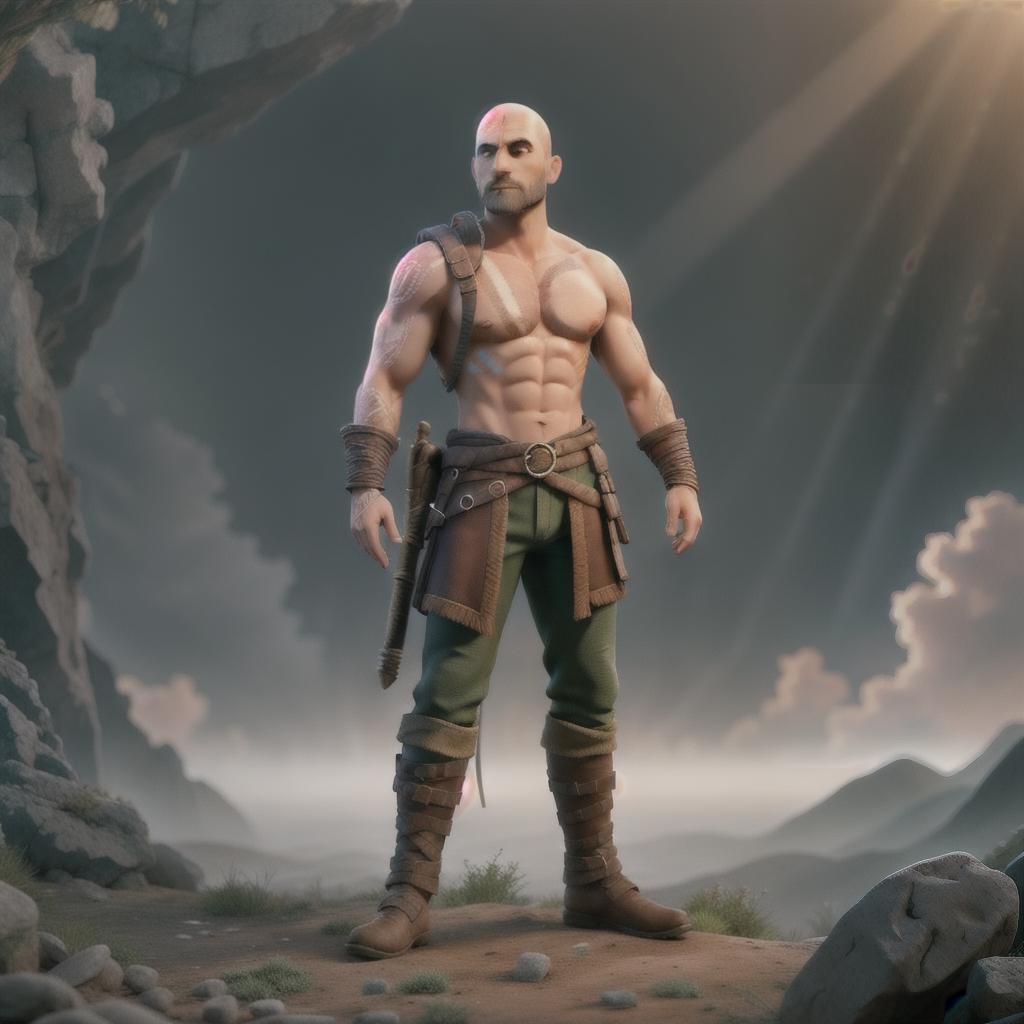  God of war hyperrealistic, full body, detailed clothing, highly detailed, cinematic lighting, stunningly beautiful, intricate, sharp focus, f/1. 8, 85mm, (centered image composition), (professionally color graded), ((bright soft diffused light)), volumetric fog, trending on instagram, trending on tumblr, HDR 4K, 8K