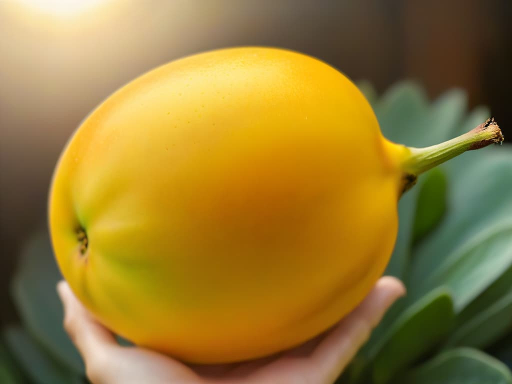  A closeup, ultradetailed image of a perfectly ripe mango, with vibrant orangeyellow flesh glistening under natural light. The focus is on the intricate details of the fruit's skin, highlighting the tiny speckles and gradients of color. The background is softly blurred to keep the attention solely on the succulent mango, evoking a sense of freshness and sweetness. hyperrealistic, full body, detailed clothing, highly detailed, cinematic lighting, stunningly beautiful, intricate, sharp focus, f/1. 8, 85mm, (centered image composition), (professionally color graded), ((bright soft diffused light)), volumetric fog, trending on instagram, trending on tumblr, HDR 4K, 8K