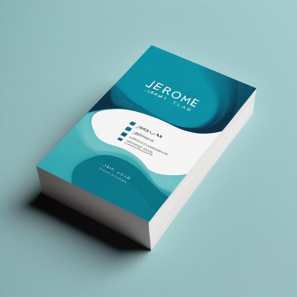  Business card, artsy, with the written text “JEROME CLAD”, blue and teal colors