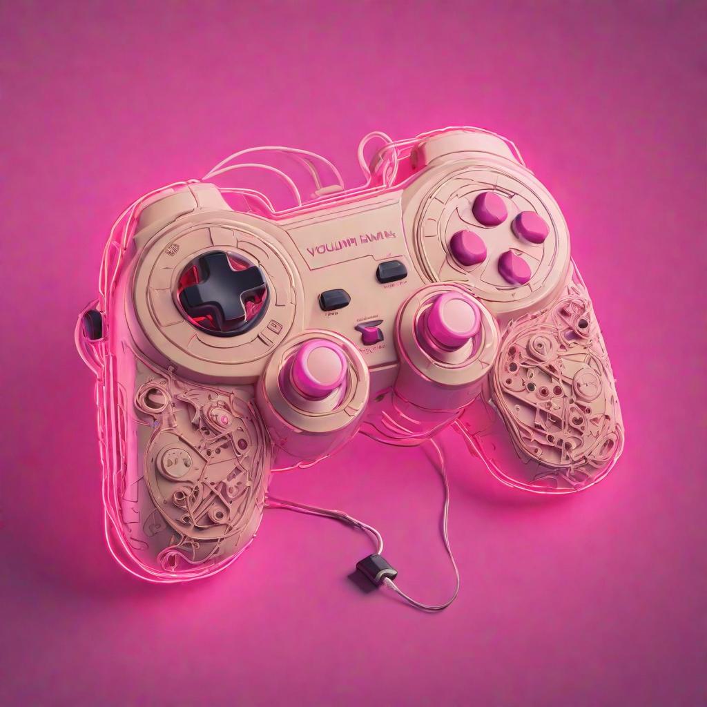  vintage gamepad, isometric plan, neon pink beige retro style, cute, hyper detail, full HD hyperrealistic, full body, detailed clothing, highly detailed, cinematic lighting, stunningly beautiful, intricate, sharp focus, f/1. 8, 85mm, (centered image composition), (professionally color graded), ((bright soft diffused light)), volumetric fog, trending on instagram, trending on tumblr, HDR 4K, 8K