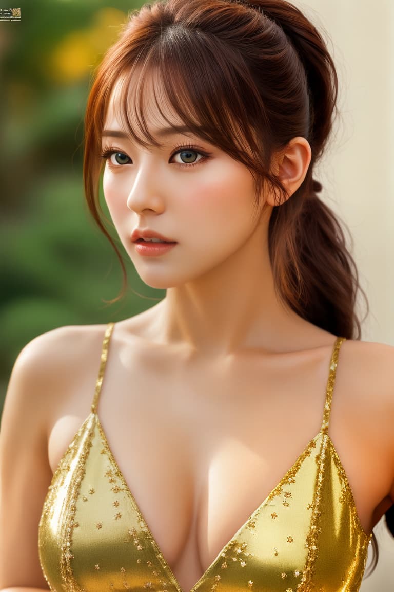  (masterpiece:1.3), (8k, photorealistic, RAW photo, best quality: 1.4), (realistic face), realistic eyes, (realistic skin), beautiful skin, (perfect body:1.3), (detailed body:1.2), ((((masterpiece)))), best quality, very_high_resolution, ultra-detailed, in-frame, beautiful, stunning, Natsuko Tatsumi lookalike, attractive features, feminine, alluring, glamorous, mesmerizing eyes, expressive, sultry, doll-like, perfect makeup, ponytail, seductive, revealing, provocative, busty, confident, professional, elegant, ultra high res, ultra realistic, highly detailed, soft lightning, golden ratio
