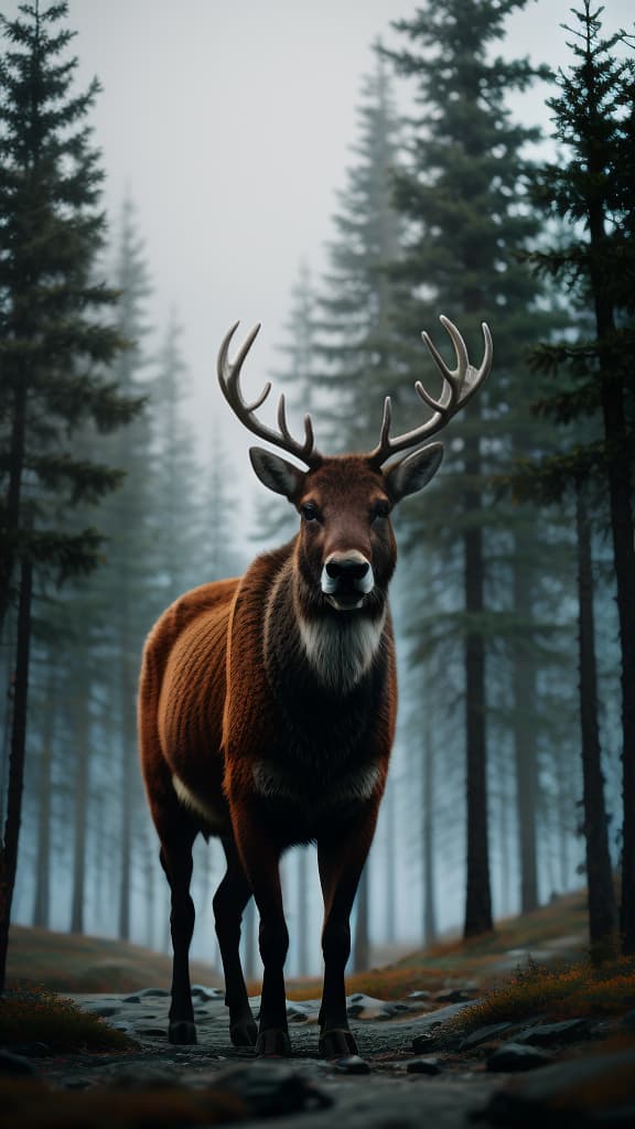 Caribou, tundra, high resolution , hyperrealistic, high quality, highly detailed, cinematic lighting, intricate, sharp focus, f/1. 8, 85mm, (centered image composition), (professionally color graded), ((bright soft diffused light)), volumetric fog, trending on instagram, HDR 4K, 8K