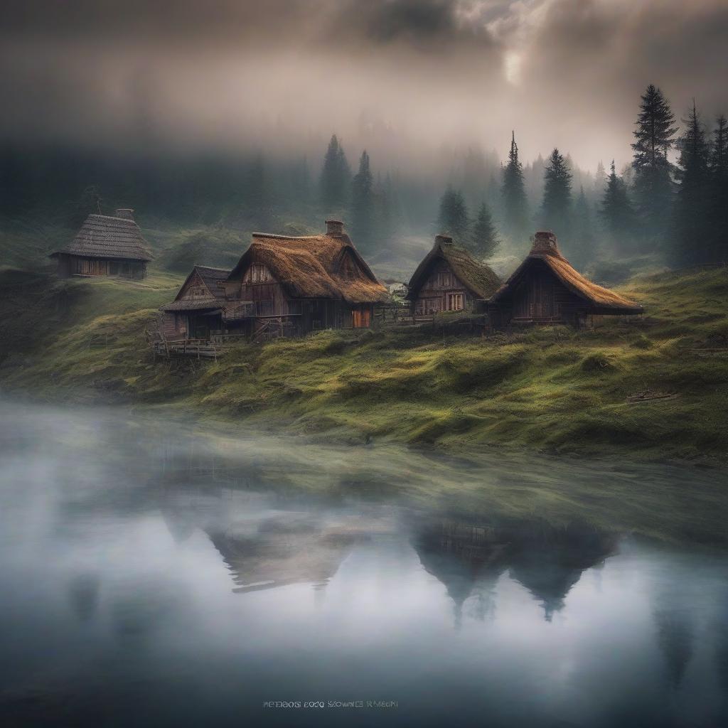  a village on the fringe of the forest, there are old wooden houses hyperrealistic, full body, detailed clothing, highly detailed, cinematic lighting, stunningly beautiful, intricate, sharp focus, f/1. 8, 85mm, (centered image composition), (professionally color graded), ((bright soft diffused light)), volumetric fog, trending on instagram, trending on tumblr, HDR 4K, 8K