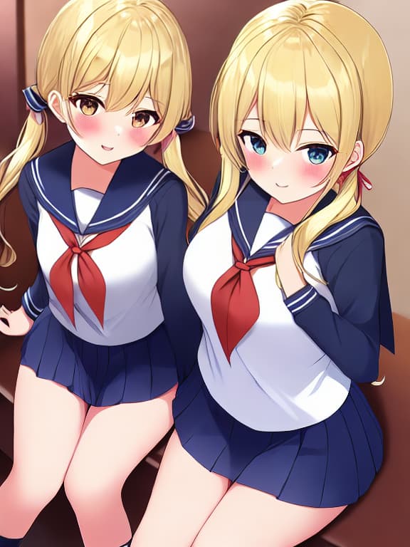  Sailor uniform Blonde hair twintail Miniskirt pantiliner