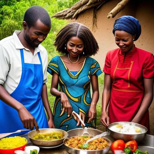  African family cooking food