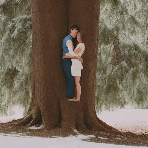 analog style tree has wife with hug each other