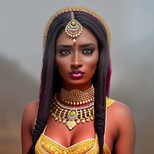  hot Indian black girl hyperrealistic, full body, detailed clothing, highly detailed, cinematic lighting, stunningly beautiful, intricate, sharp focus, f/1. 8, 85mm, (centered image composition), (professionally color graded), ((bright soft diffused light)), volumetric fog, trending on instagram, trending on tumblr, HDR 4K, 8K