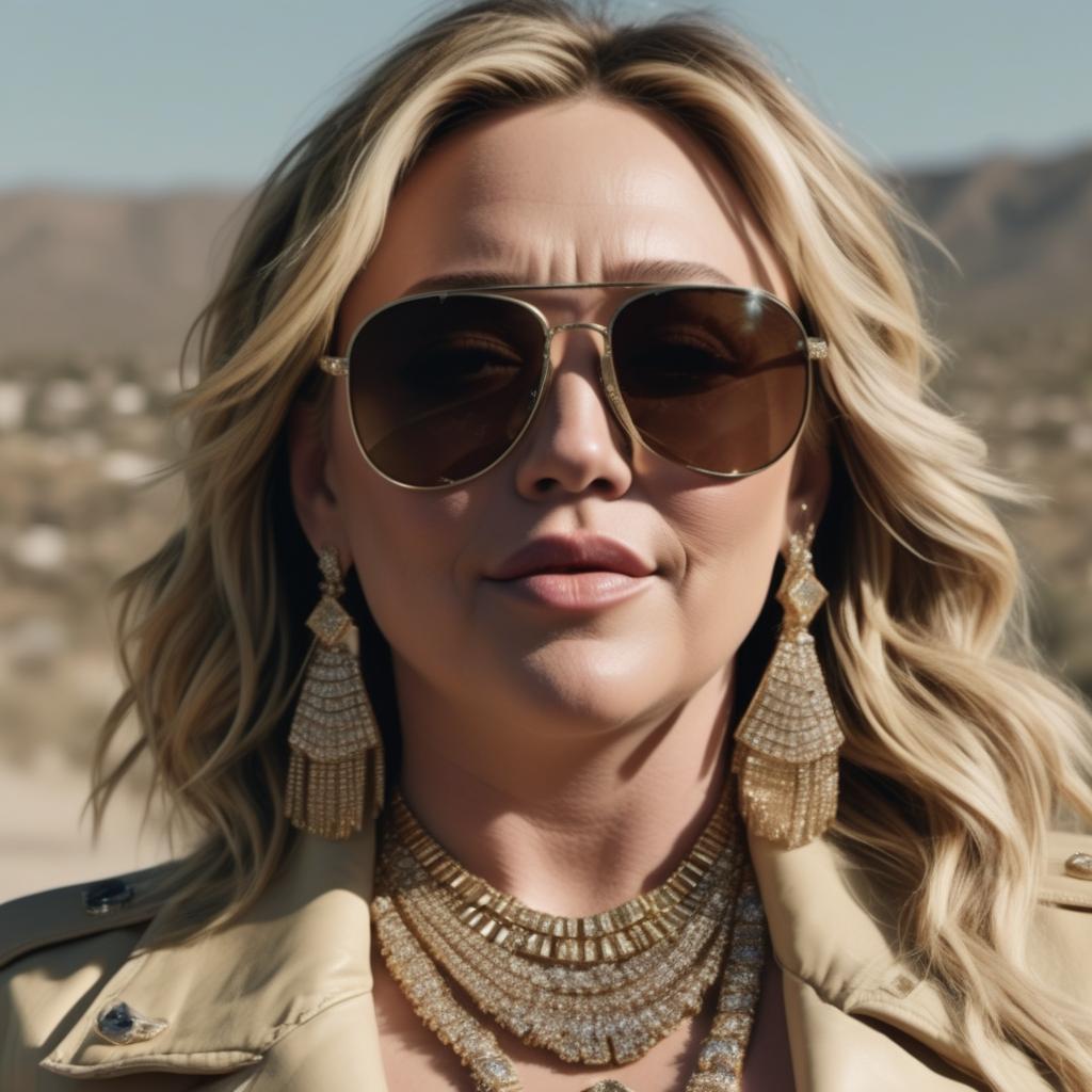 hillary duff in big sunglasses in expensive jewelry shoots from a large PUBG