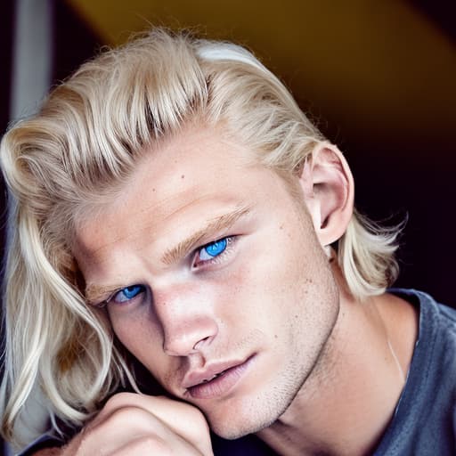 portrait+ style Australian queer IFBB blonde hunk dude face