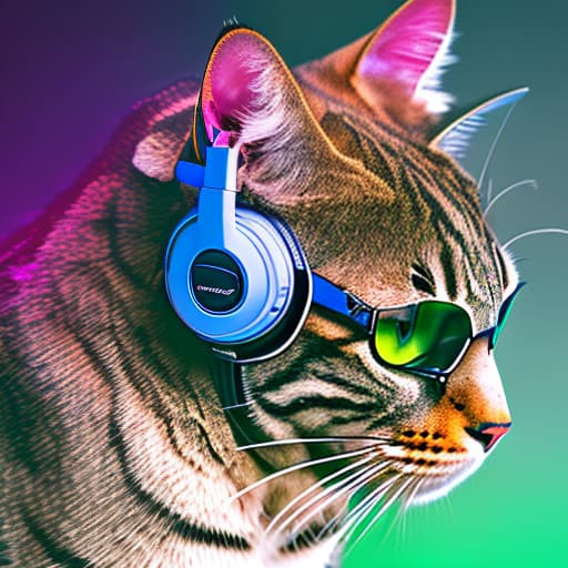 nvinkpunk Realistic image of a cat wearing headphones and reading glasses while riding a bus., hyperrealism hyperrealistic, full body, detailed clothing, highly detailed, cinematic lighting, stunningly beautiful, intricate, sharp focus, f/1. 8, 85mm, (centered image composition), (professionally color graded), ((bright soft diffused light)), volumetric fog, trending on instagram, trending on tumblr, HDR 4K, 8K