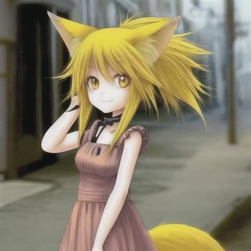  cute fox girl, yellow hair, 22 old