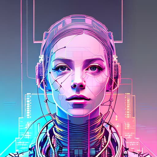 nvinkpunk "Create a digital portrait of a woman in the future, surrounded by an environment featuring intricate wires and electrical connections in the background. Incorporate futuristic details such as augment