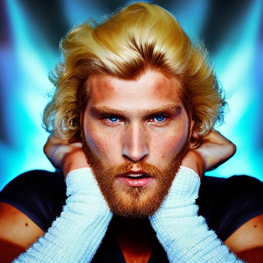 portrait+ style WWF queer blonde hunk dude face