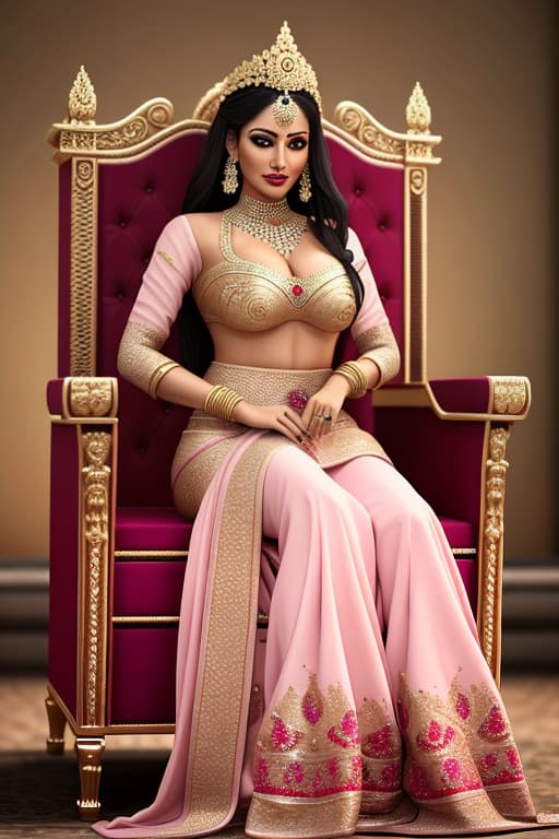  Woman on throne in royal Indian costume hyperrealistic, full body, detailed clothing, highly detailed, cinematic lighting, stunningly beautiful, intricate, sharp focus, f/1. 8, 85mm, (centered image composition), (professionally color graded), ((bright soft diffused light)), volumetric fog, trending on instagram, trending on tumblr, HDR 4K, 8K