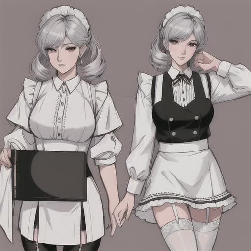 lineart, monochrome,The face is cool, boyish, the gender is a woman, the clothes are in a maid clothes, the more mini skirts, the soybean, the hairstyle, the hairstyle, the hair color is silver hair, and the are one. Only books, wear garter belts, hair quality are natural perm, hair tips are crumbled, skirts are too short, pink are visible, clothes are maid clothes, eyes are red. , Panchira hyperrealistic, full body, detailed clothing, highly detailed, cinematic lighting, stunningly beautiful, intricate, sharp focus, f/1. 8, 85mm, (centered image composition), (professionally color graded), ((bright soft diffused light)), volumetric fog, trending on instagram, trending on tumblr, HDR 4K, 8K