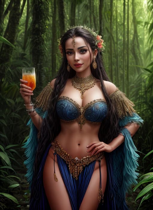  is gorgeous sharwoma, very elegant sensual and happy in the middle of the Amazon forest dancing and drinking sacrade medicines , HQ, Hightly detailed, 4k