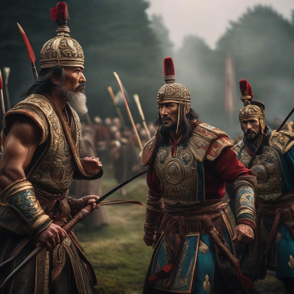  Three immortal Coșca's fight. hyperrealistic, full body, detailed clothing, highly detailed, cinematic lighting, stunningly beautiful, intricate, sharp focus, f/1. 8, 85mm, (centered image composition), (professionally color graded), ((bright soft diffused light)), volumetric fog, trending on instagram, trending on tumblr, HDR 4K, 8K