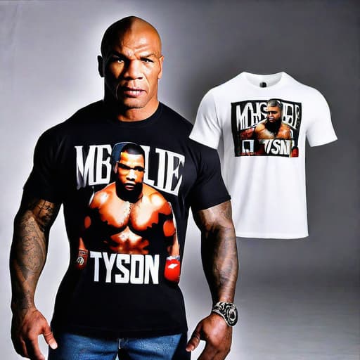  (bestquality),[masterpiecel,Professional, ((T-shirt, Mike Tyson boxing, plain, smooth)) hyperrealistic, full body, detailed clothing, highly detailed, cinematic lighting, stunningly beautiful, intricate, sharp focus, f/1. 8, 85mm, (centered image composition), (professionally color graded), ((bright soft diffused light)), volumetric fog, trending on instagram, trending on tumblr, HDR 4K, 8K