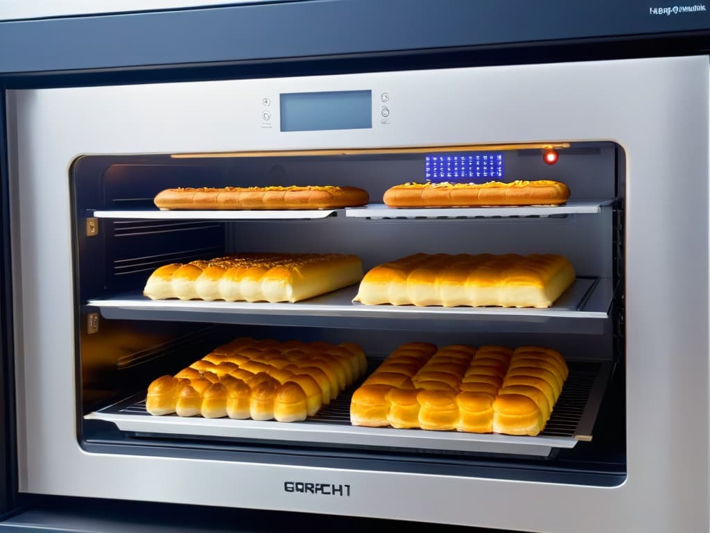  An ultradetailed image of a sleek, futuristic baking oven with advanced digital controls and a transparent door, showcasing a batch of perfectly golden pastries baking inside. The oven is set against a minimalist backdrop, emphasizing its cuttingedge design and the precision it offers in the art of baking. hyperrealistic, full body, detailed clothing, highly detailed, cinematic lighting, stunningly beautiful, intricate, sharp focus, f/1. 8, 85mm, (centered image composition), (professionally color graded), ((bright soft diffused light)), volumetric fog, trending on instagram, trending on tumblr, HDR 4K, 8K