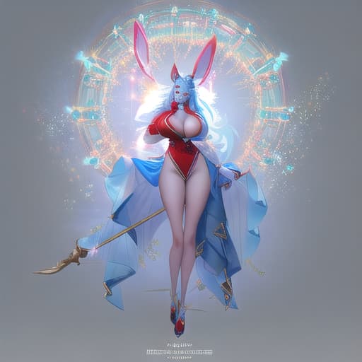  anthropomorphic rabbit with cyan fur, with large breast and big rear the top part of her ears is red. half breasted dress, crop shirt. hyperrealistic, full body, detailed clothing, highly detailed, cinematic lighting, stunningly beautiful, intricate, sharp focus, f/1. 8, 85mm, (centered image composition), (professionally color graded), ((bright soft diffused light)), volumetric fog, trending on instagram, trending on tumblr, HDR 4K, 8K