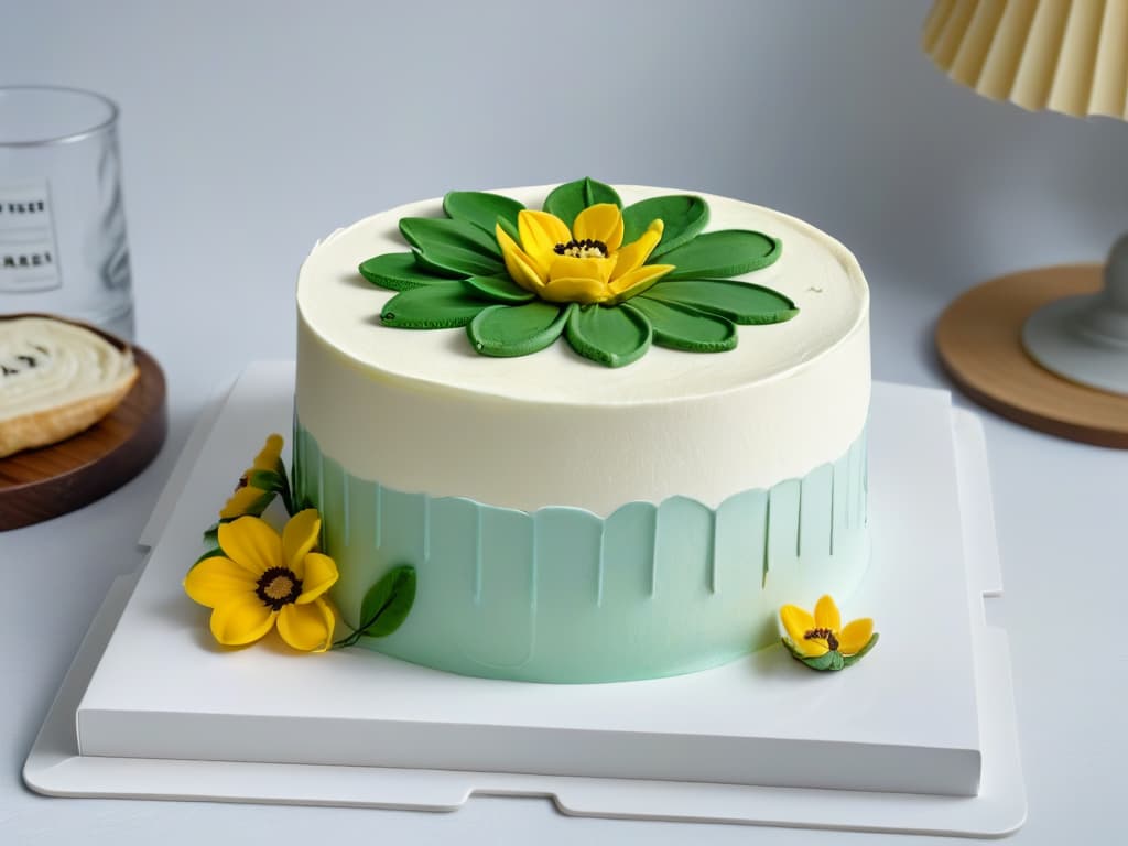  A highly detailed 8k ultradetailed image of a sleek, modern digital tablet displaying a beautifully intricate and colorful digital cake design, with various digital drawing tools surrounding it in an organized and artistic layout. The tablet screen shows a closeup of a lifelike, detailed marzipan flower on a cake tier, showcasing the precision and creativity achievable with digital design tools for pastry creations. hyperrealistic, full body, detailed clothing, highly detailed, cinematic lighting, stunningly beautiful, intricate, sharp focus, f/1. 8, 85mm, (centered image composition), (professionally color graded), ((bright soft diffused light)), volumetric fog, trending on instagram, trending on tumblr, HDR 4K, 8K