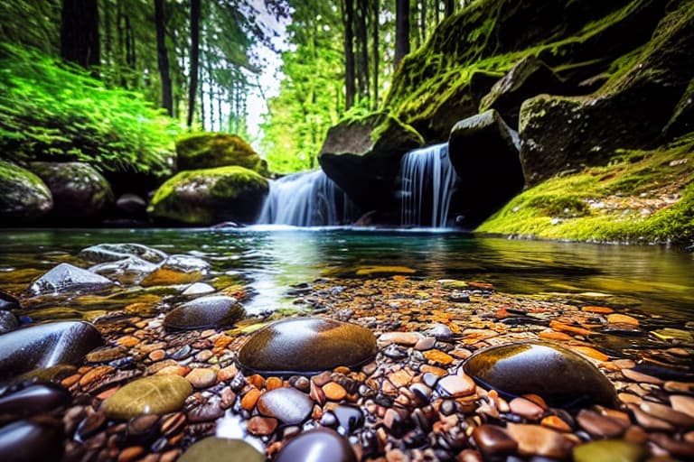  blur background with stones water sunlight leaves like real shoot