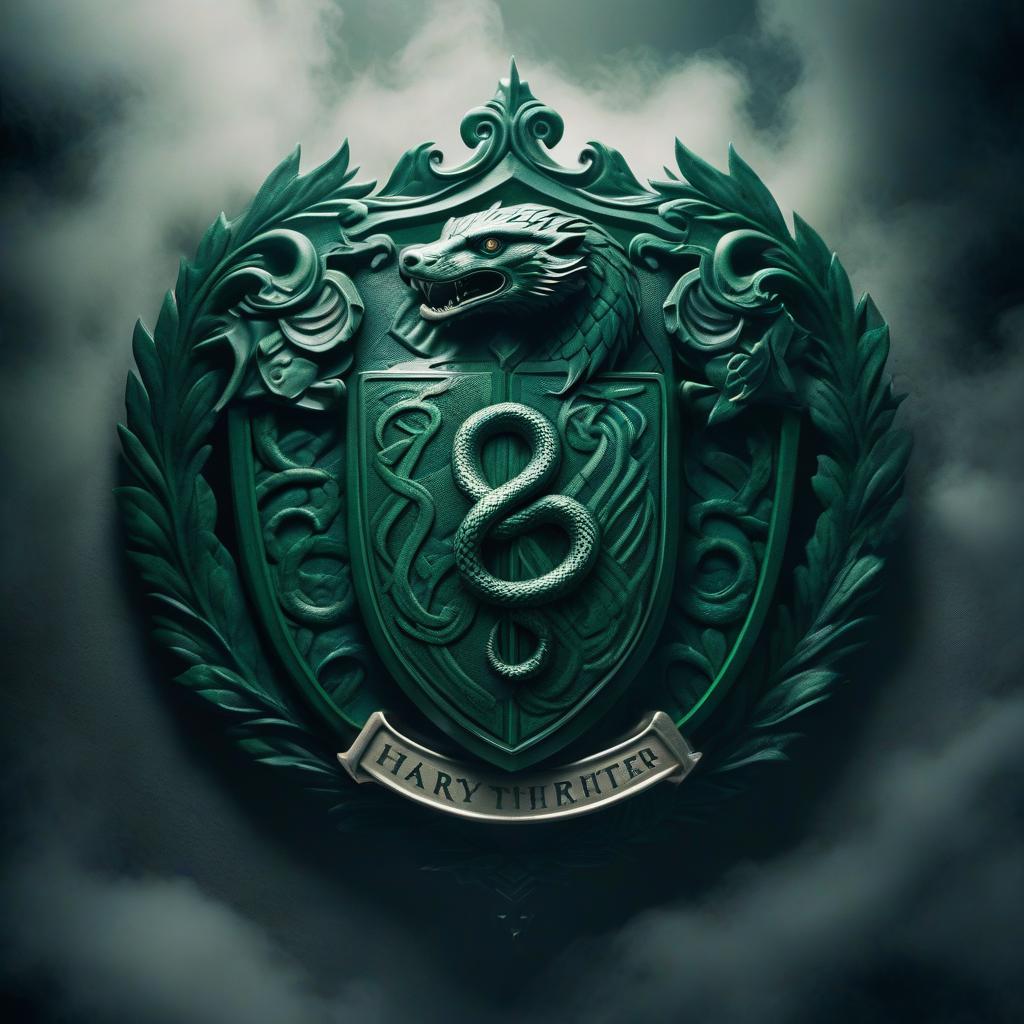  The Slytherin crest from Harry Potter with a serpent on it. hyperrealistic, full body, detailed clothing, highly detailed, cinematic lighting, stunningly beautiful, intricate, sharp focus, f/1. 8, 85mm, (centered image composition), (professionally color graded), ((bright soft diffused light)), volumetric fog, trending on instagram, trending on tumblr, HDR 4K, 8K