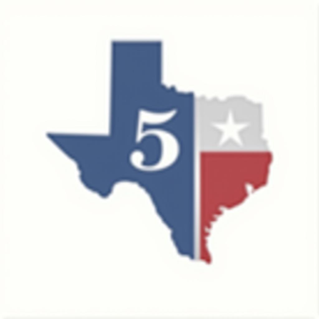  create a minimalist logo featuring the outline of texas. inside the outline, include the letters 'm5' in a bold, modern font: the 'm' in blue, the '5' in red, and a white star. use colors from the texas flag (blue, red, and white) for these elements. add the text 'custom homes and remodeling, llc' elegantly below or around the texas outline in a neutral color, like black or dark blue, to enhance readability.