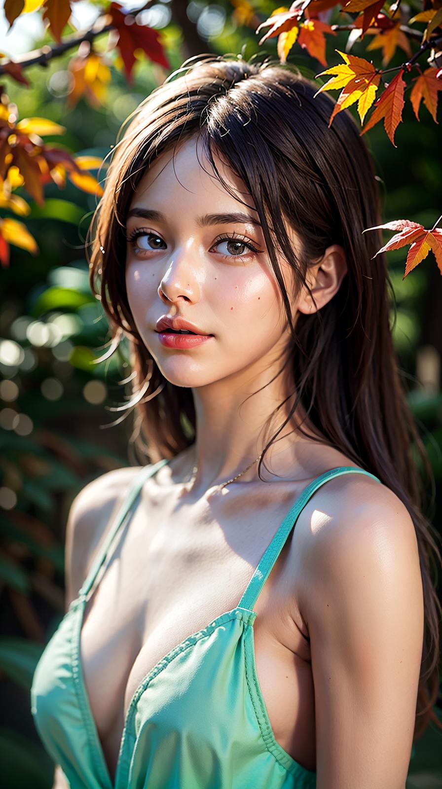  ultra high res, (photorealistic:1.4), raw photo, (realistic face), realistic eyes, (realistic skin), <lora:XXMix9_v20LoRa:0.8>, ((((masterpiece)))), best quality, very_high_resolution, ultra-detailed, in-frame, autumn leaves, petite chest, colorful foliage, delicate beauty, vibrant colors, leafy backdrop, dainty features, nature's canvas, gentle curves, elegant charm