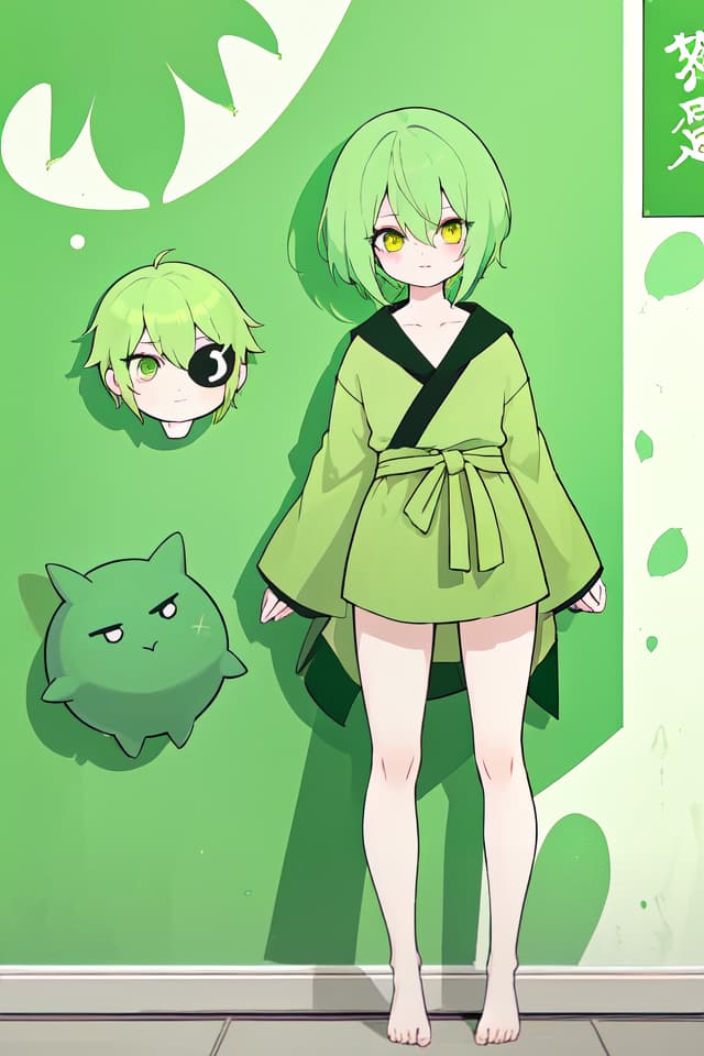  The lower body of the green hair character is on the wall and has an eye on the shoji