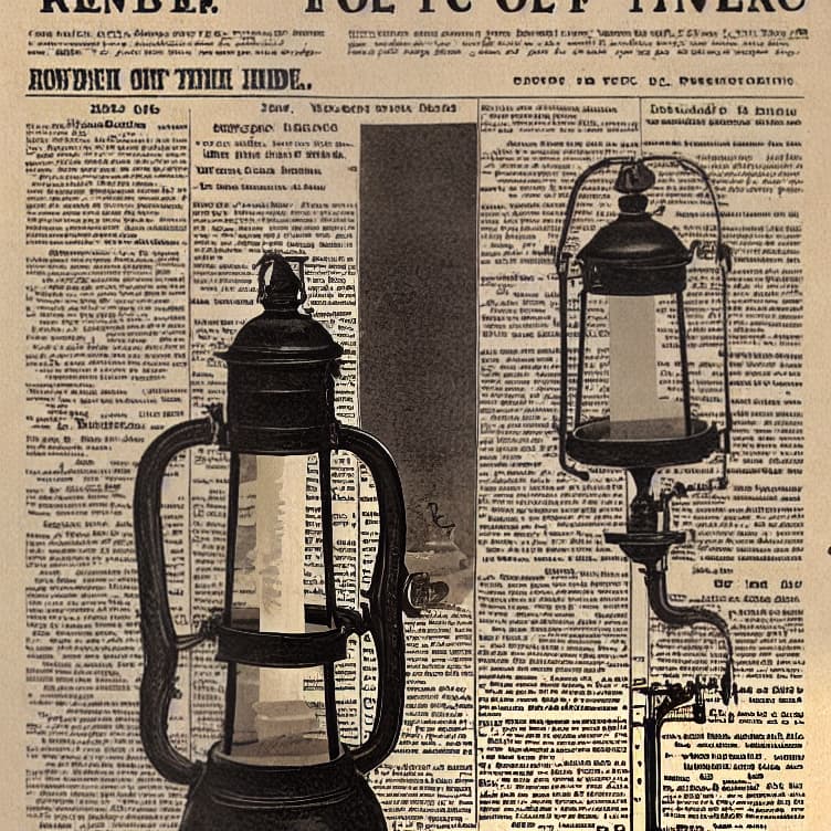  Create a vintage oil lamp advertisement of 1850 so old newspaper and the overall feel is renaissance vintage.