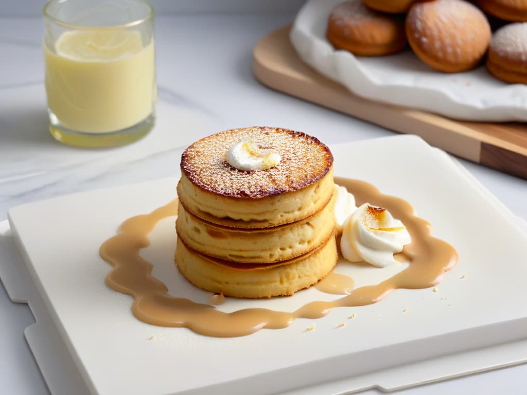  A closeup, ultradetailed image of a freshly baked lowcarb almond flour biscuit, topped with a sprinkle of cinnamon and a drizzle of sugarfree maple syrup, placed on a sleek, modern white plate. The biscuit's golden crust glistens under a beam of soft natural light, showcasing its fluffy interior texture. The plate rests on a marble countertop, creating a luxurious and elegant backdrop. hyperrealistic, full body, detailed clothing, highly detailed, cinematic lighting, stunningly beautiful, intricate, sharp focus, f/1. 8, 85mm, (centered image composition), (professionally color graded), ((bright soft diffused light)), volumetric fog, trending on instagram, trending on tumblr, HDR 4K, 8K