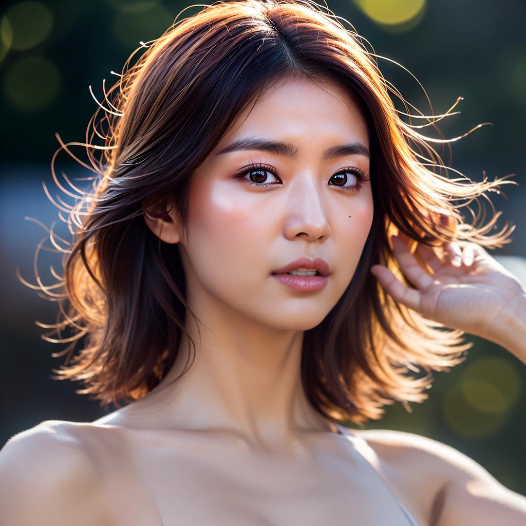  (masterpiece:1.3), (8k, photorealistic,photo, best quality: 1.4), (Japanese woman wearing clothes:),(realistic face), realistic eyes, (realistic skin), beautiful skin, (perfect body:1.3), (detailed body:1.2), bikini hyperrealistic, full body, detailed clothing, highly detailed, cinematic lighting, stunningly beautiful, intricate, sharp focus, f/1. 8, 85mm, (centered image composition), (professionally color graded), ((bright soft diffused light)), volumetric fog, trending on instagram, trending on tumblr, HDR 4K, 8K