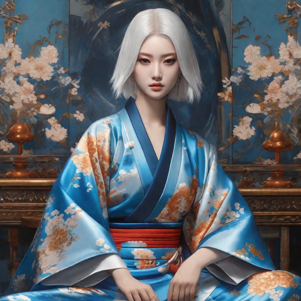  masterpiece, best quality,Death bleach style, blue, female wearing backless kimono