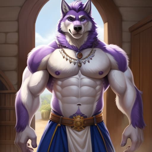  Wolf), (antro), (muscular male), (músculos grossos: 100), nu, (pênis humanóide grande: 1,5), (deitado), (de costas), (levantado pernas), (cock), (fur purple and White), open eyes, digital art, masterpiece, 4k, fine details,