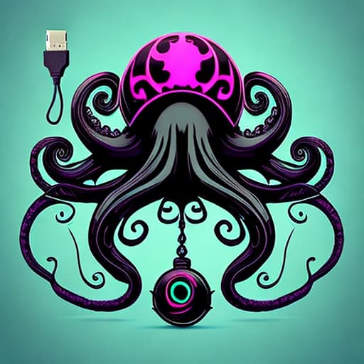  Dark Giant Kraken tentacles electrified black dark glowing below lighting holding a key usb memory card and a trident staff black mist