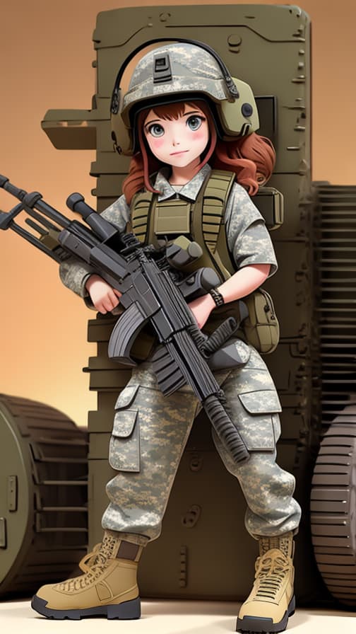  Full body two heads combat camouflage clothing US military full equipment military equipment machine gun girl cute