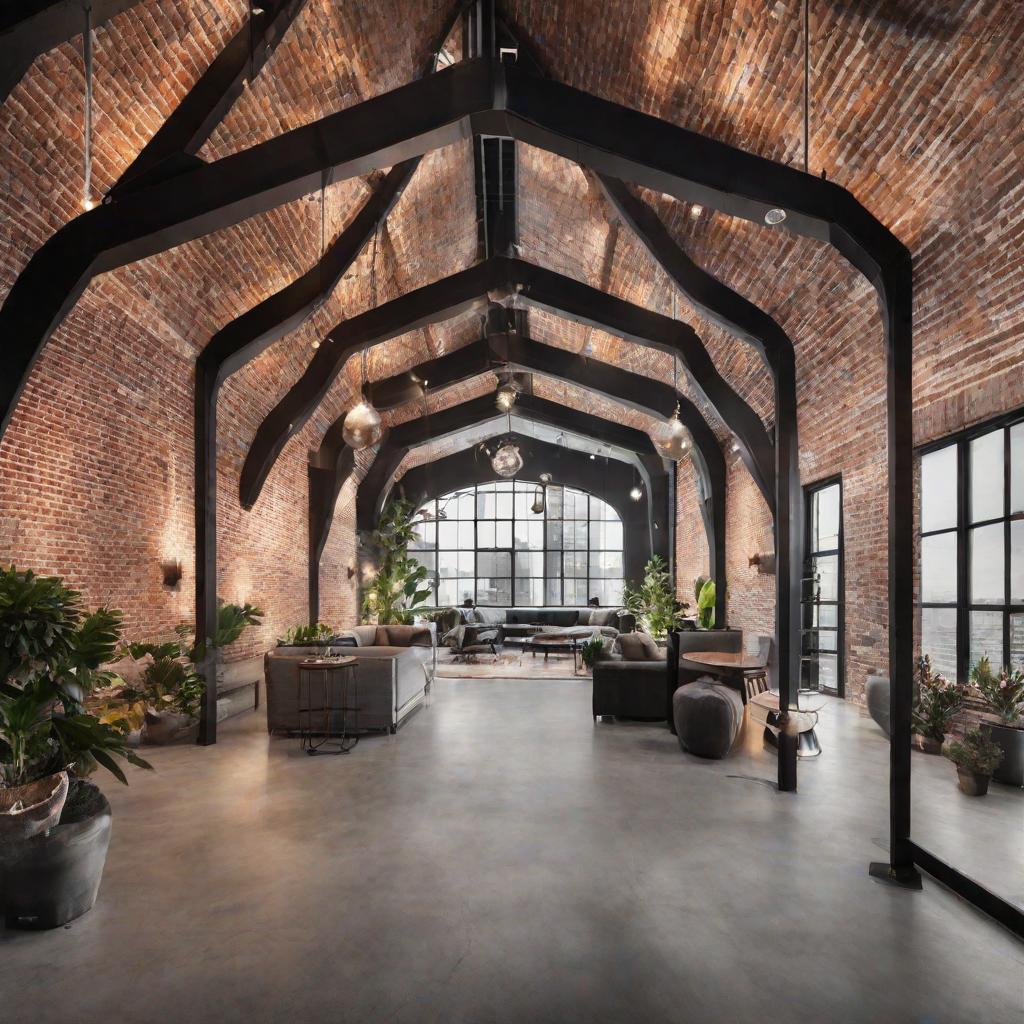   Picture a loft space featuring exposed brick walls, polished concrete floors, and metal framed furniture for an urban vibe. 8k, cinematic lighting, HDR