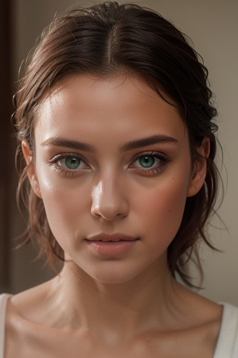  photo of a beautiful German woman with dark brown hair and green eyes,,,,, masterpiece, best quality, (photorealistic:1.4), perfect lighting, (photorealism:1.4), beautiful, best quality, aesthetic, high quality, best quality, 4k,, perfect lighting, masterpiece, symmetric eyes