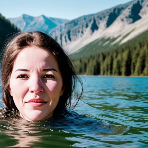  woman's face sticking out from the lake