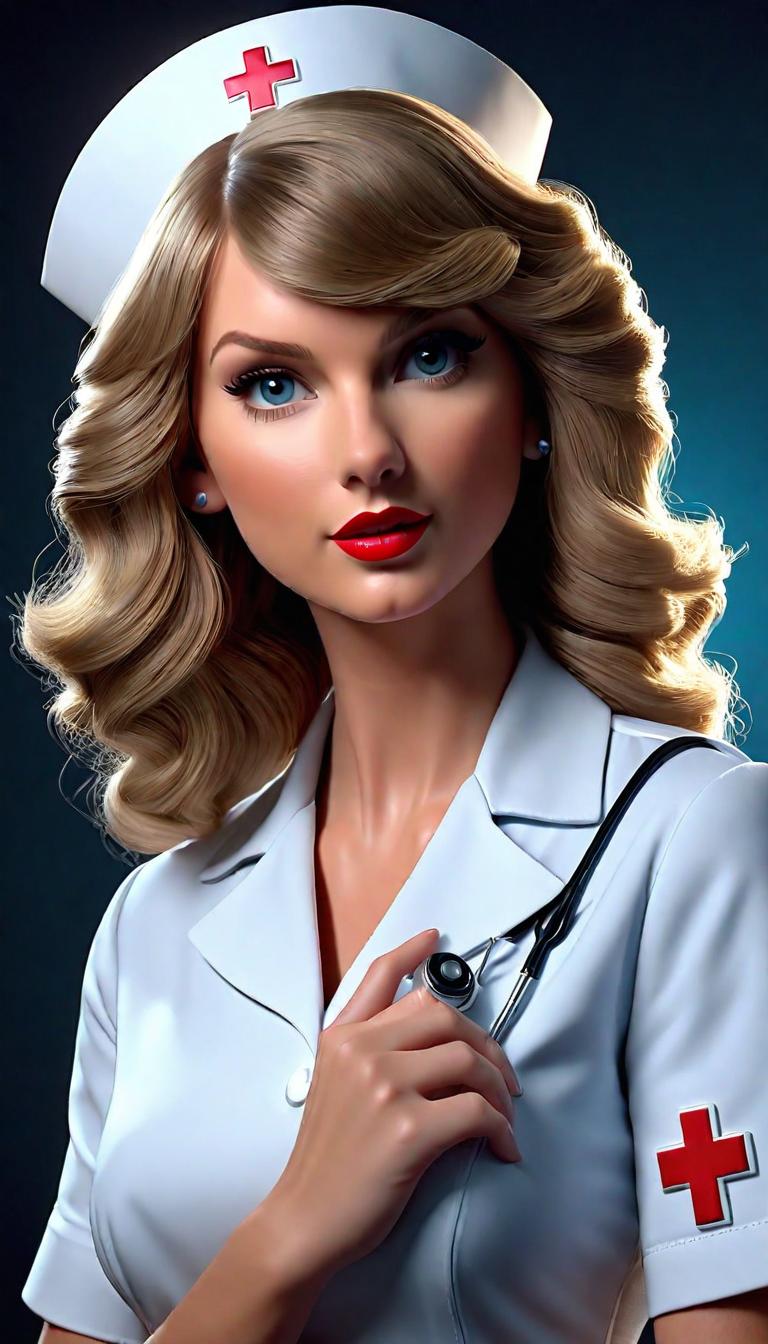  Professional 3D model of Taylor Swift as a nurse . Rendered with Octane, the model is highly detailed,dramatic lighting. hyperrealistic, full body, detailed clothing, highly detailed, cinematic lighting, stunningly beautiful, intricate, sharp focus, f/1. 8, 85mm, (centered image composition), (professionally color graded), ((bright soft diffused light)), volumetric fog, trending on instagram, trending on tumblr, HDR 4K, 8K