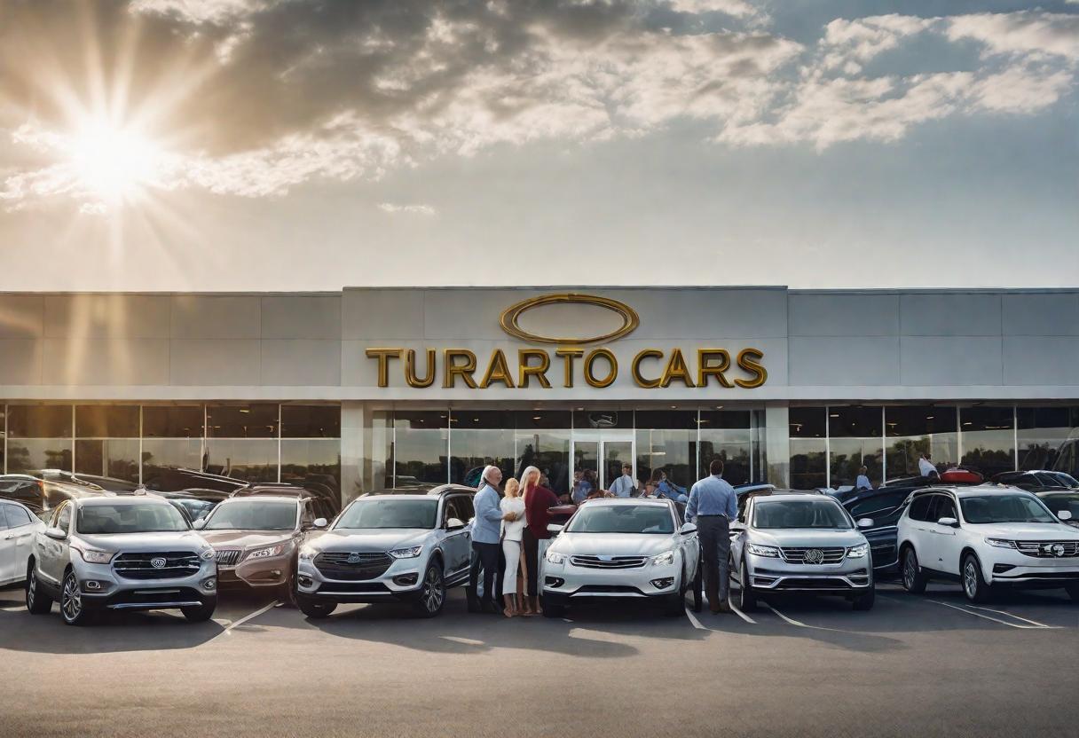  UHD stock photography, extremly realistic, 8K resolution, natural sun lighting during midday, professional, extremely detailed, Create an ultrarealistic image of a happy and diverse group of people standing beside a variety of preowned cars on a bright and sunny car dealership lot with the sign 'Hop Auto: Trusted Used Cars' prominently displayed in the background, Ensure the image conveys a sense of trustworthiness, satisfaction, and the professionalism of the establishment, The atmosphere should be welcoming with blue skies, use a Sony FE 85mm