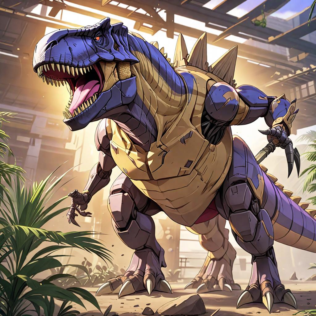  anime style artwork, (masterpiece:1.1), (highest quality:1.1), dinobot t rex, anime style, key visual, vibrant, studio anime, highly detailed