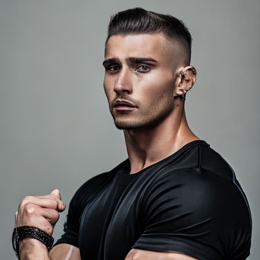 portrait+ style Russian queer fitness model brunette hunk dude face